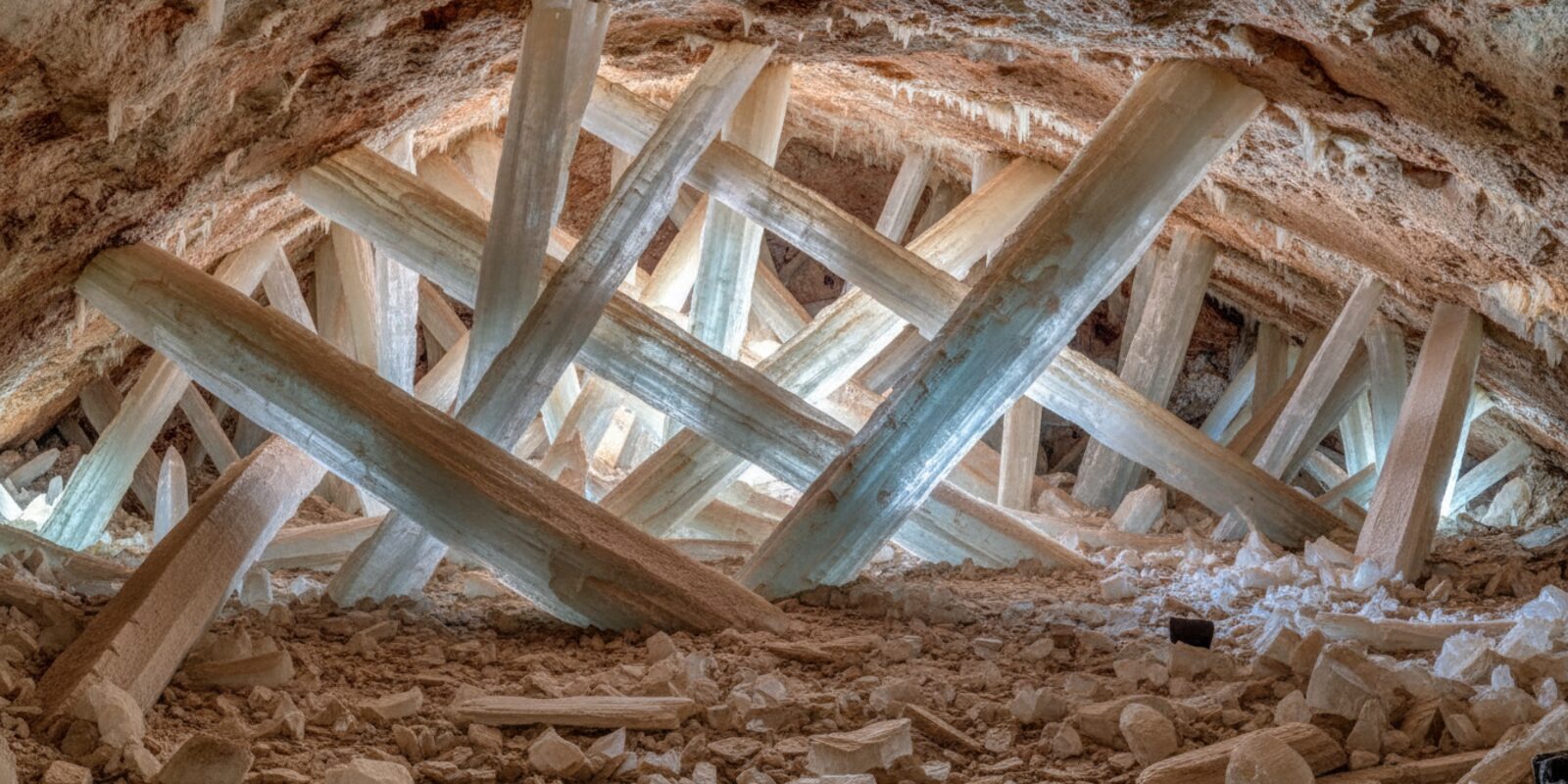Giant selenite crystals in a cave